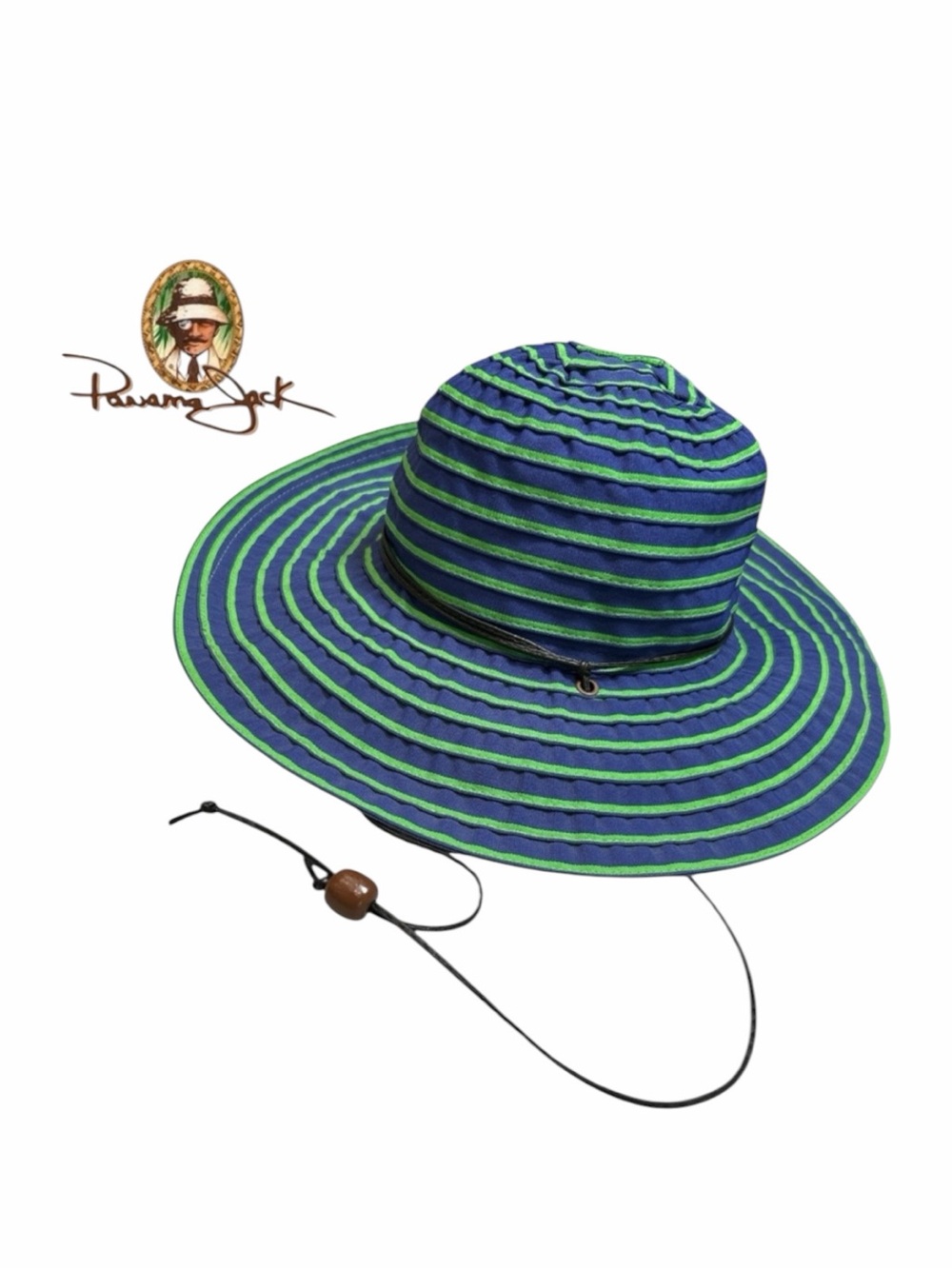Panama Jack Blue‎ and Neon Green Sriped Wide Brim Hat